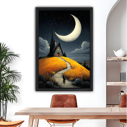 Gothic Fantasy Black Dog Moonlit Night Framed Canvas Art l2691