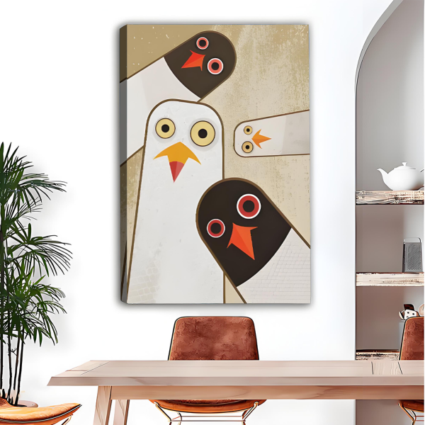 Geometric abstract birds canvas art print – frameless Nordic minimalist wall decor for dining room