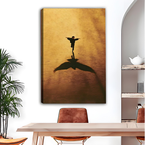 Boy with bird shadow canvas art print – frameless inspirational wall decor for dining room