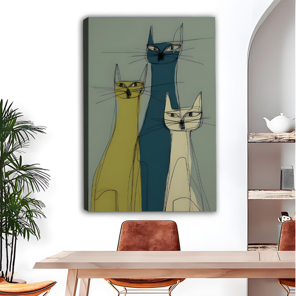 Mid-Century Modern Cats Trio Framed Canvas Wall Art l2690
