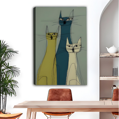 Mid-Century Modern Cats Trio Framed Canvas Wall Art l2690