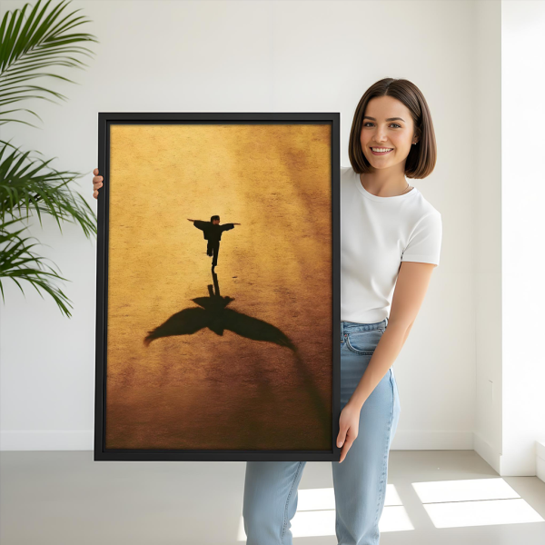 Woman holding freedom shadow boy bird framed canvas print – motivational inspirational wall art gift
