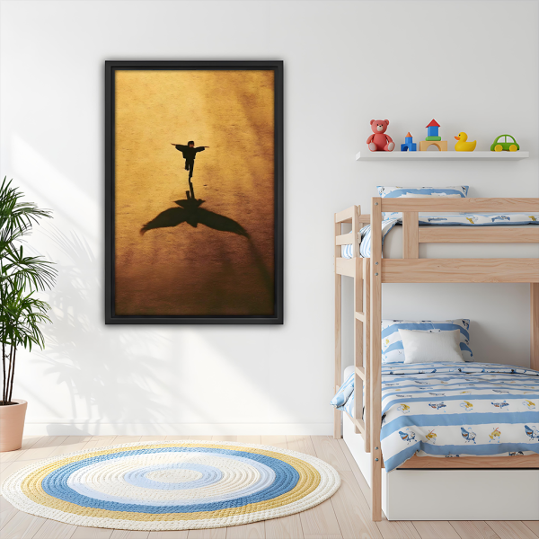 Freedom boy bird shadow framed canvas wall art in kids room – inspirational motivational print for children