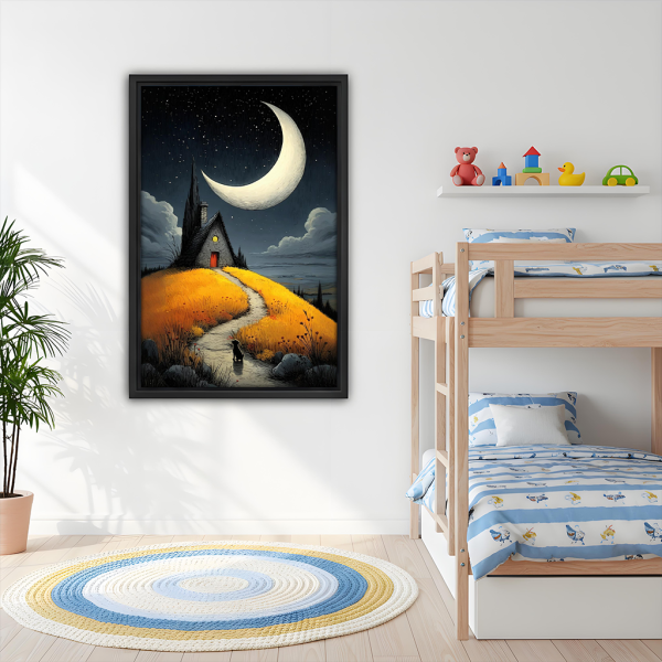 Gothic Fantasy Black Dog Moonlit Night Framed Canvas Art l2691