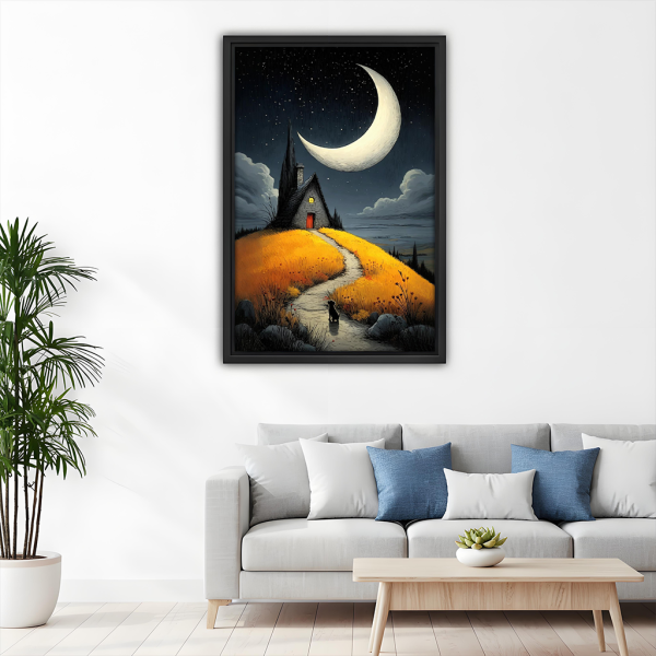 Gothic Fantasy Black Dog Moonlit Night Framed Canvas Art l2691