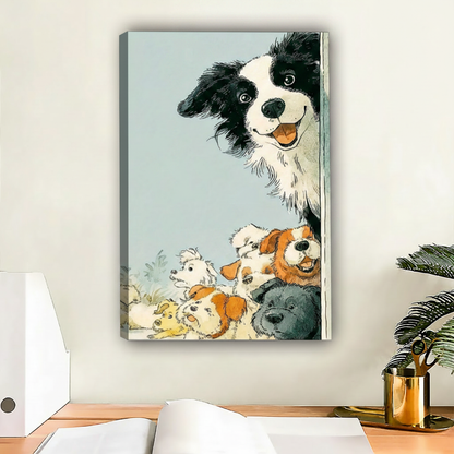 Funny Peeking Dogs Illustration Wall Art Print Framed l2038