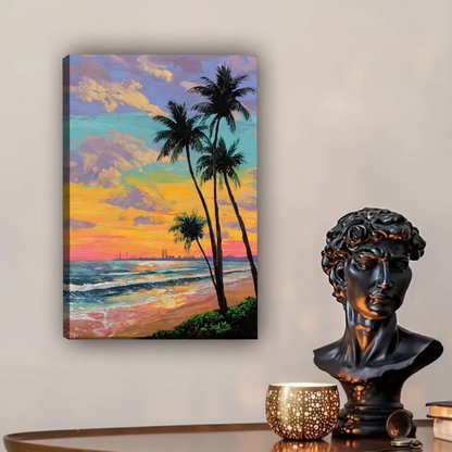 Tropical Beach Sunset Palm Tree Oil Painting Wall Art l1986