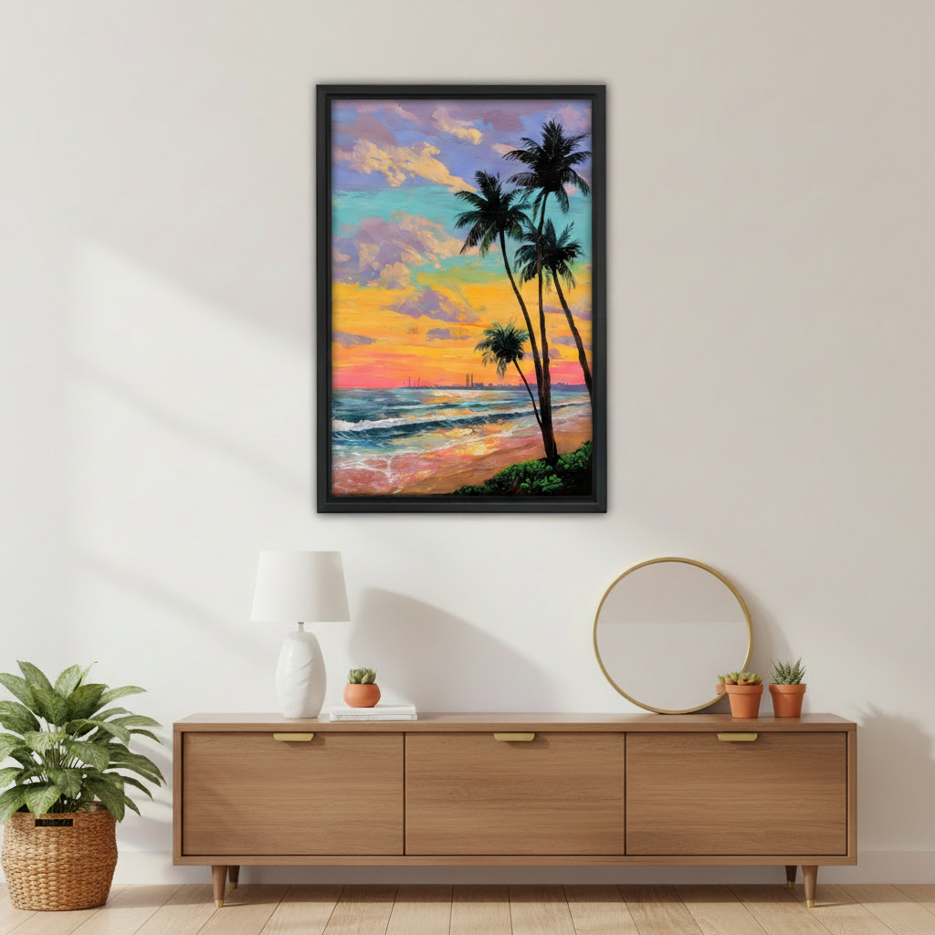 Tropical Beach Sunset Palm Tree Oil Painting Wall Art l1986