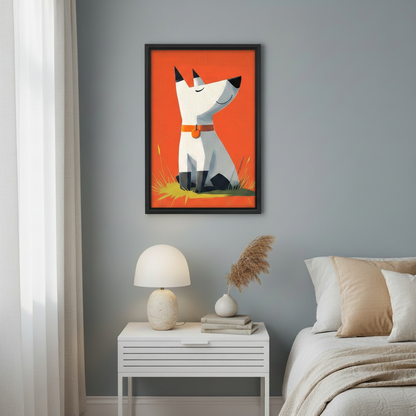 Geometric White Dog Wall Art Print – Framed Canvas l2020