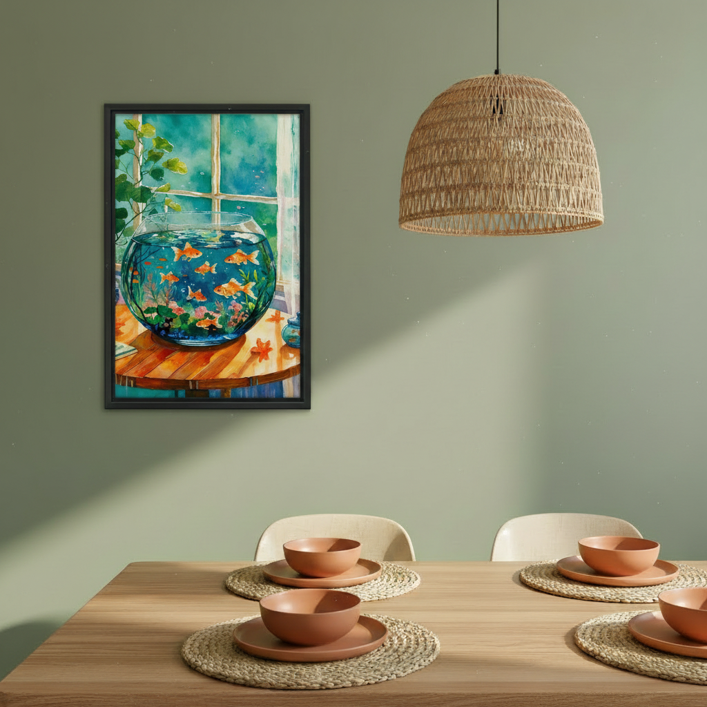 Goldfish Bowl Window Watercolor Wall Art Print l1990