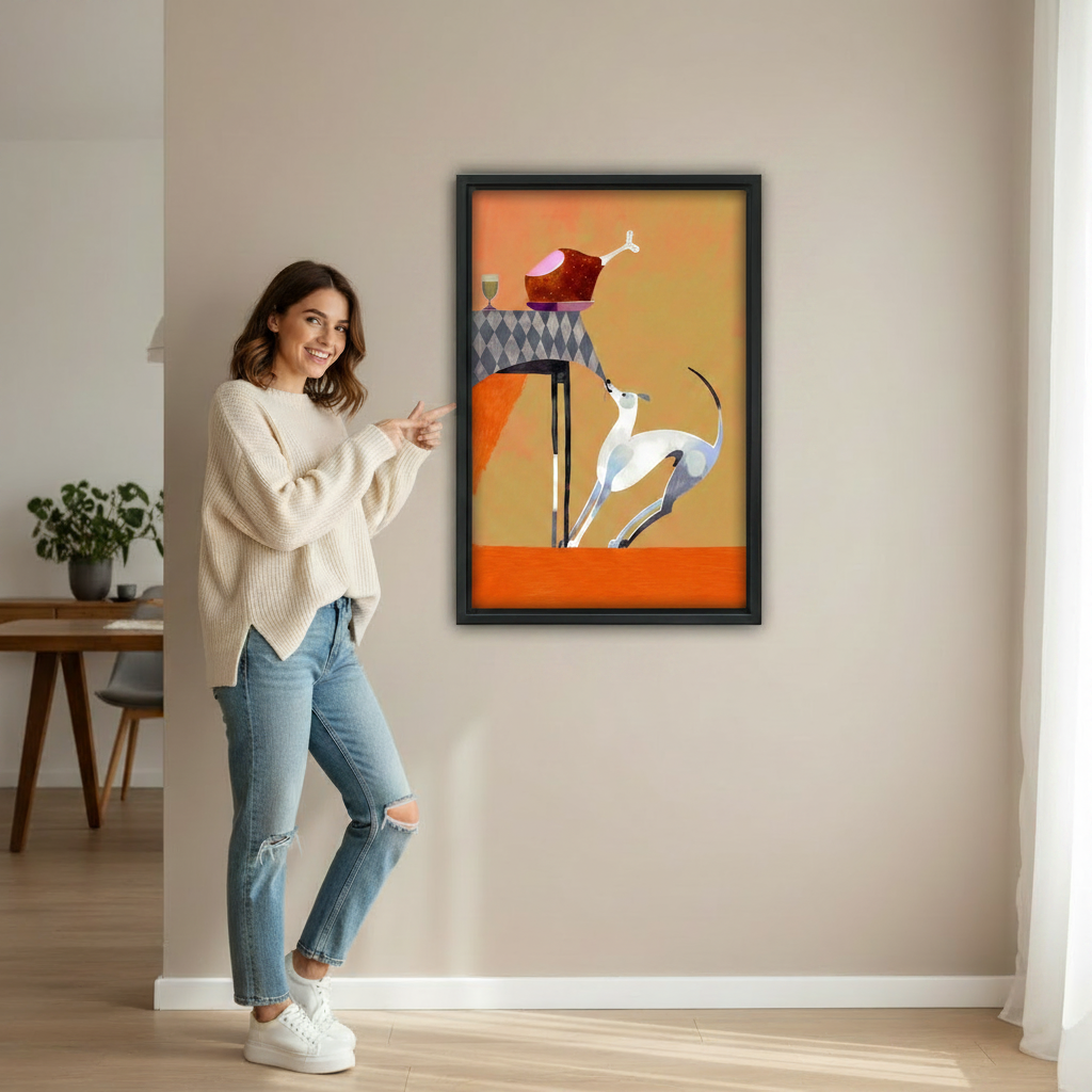 Woman holding greyhound dog canvas wall art – large framed print for home decor