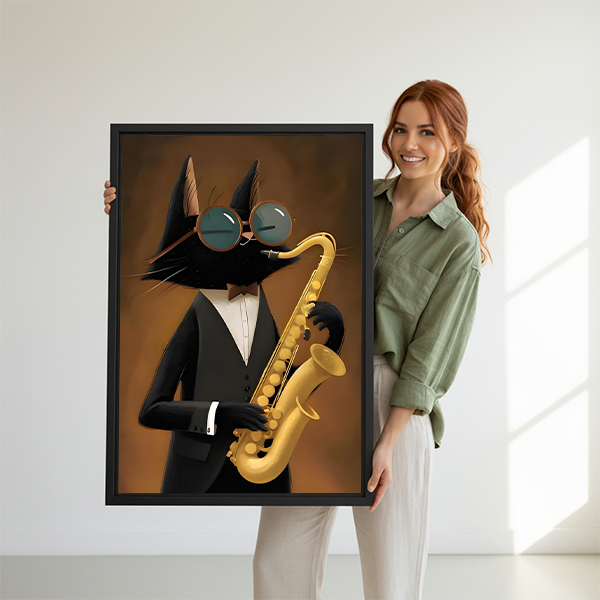 Whimsical Jazz Cat Saxophone Canvas Wall Art | Framed & Unframed l4574