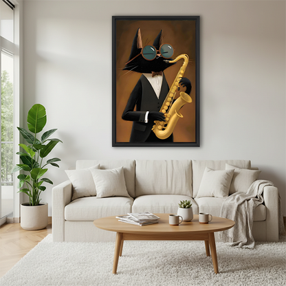 Whimsical Jazz Cat Saxophone Canvas Wall Art | Framed & Unframed l4574