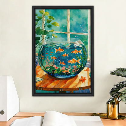 Goldfish Bowl Window Watercolor Wall Art Print l1990