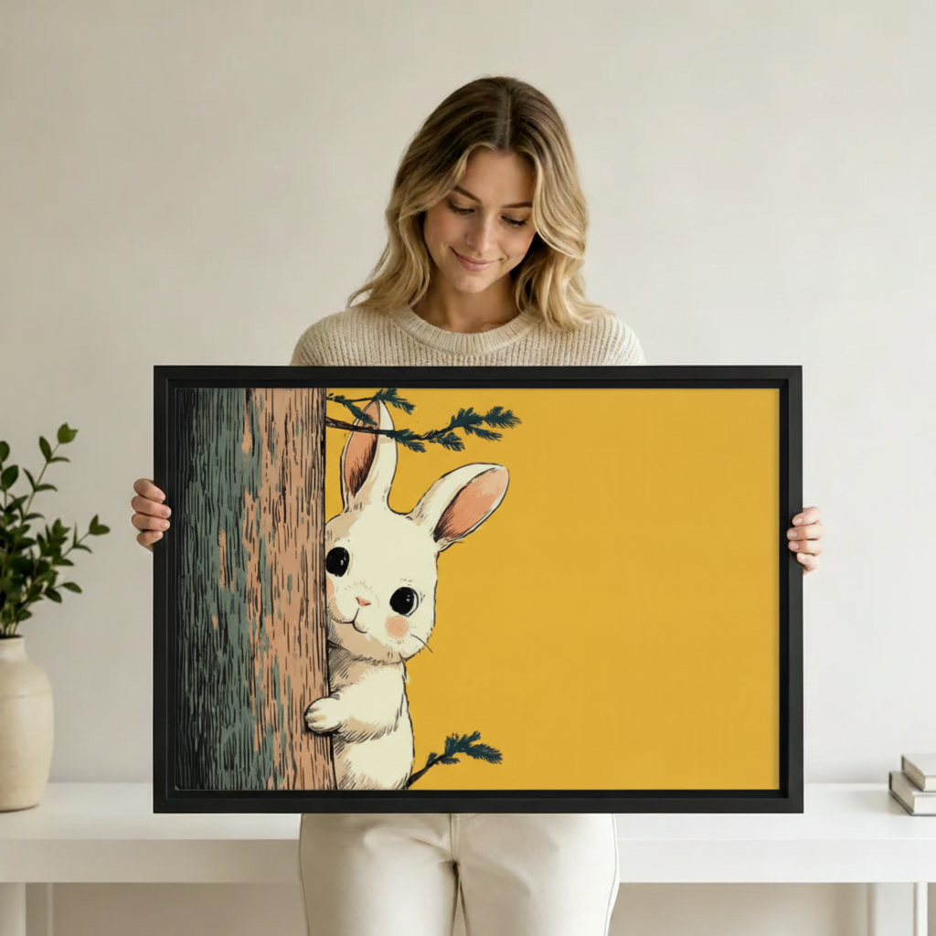 Peek-a-Boo Bunny Cute Animal Wall Art Print l1998