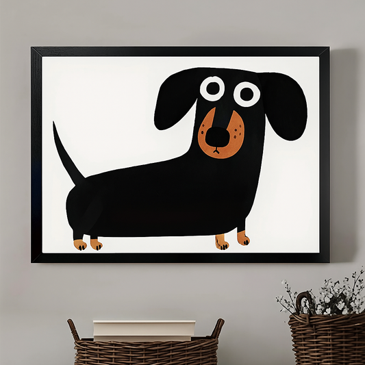 Cute Dachshund Cartoon – Minimalist White Framed Wall Art | Liberty Signs #M3191
