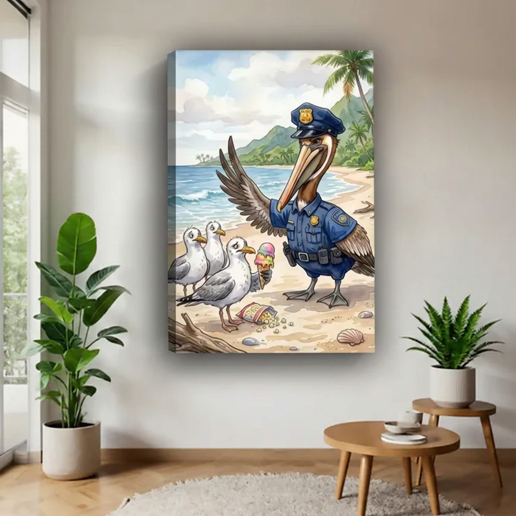 Beach Patrol Pelican Canvas Wall Art L6520