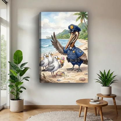 Beach Patrol Pelican Canvas Wall Art L6520