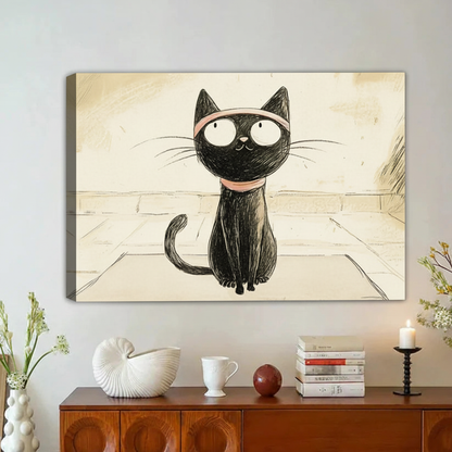 Cute Black Cat Sketch Vintage Framed Canvas Wall Art|Liberty Signs#L1860