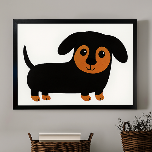 Cute Dachshund Cartoon – Minimalist White Framed Wall Art | Liberty Signs #M3192