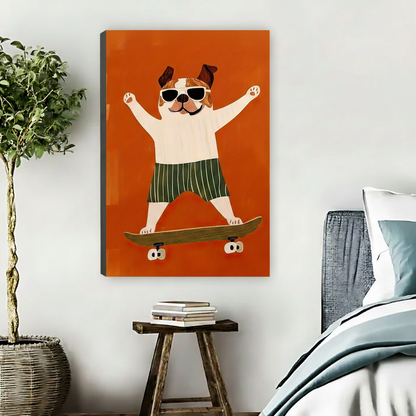 Skateboarding Bulldog Funny Animal Wall Art Print l1976