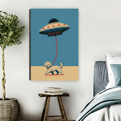 UFO dog retro canvas art without frame mounted on bedroom wall