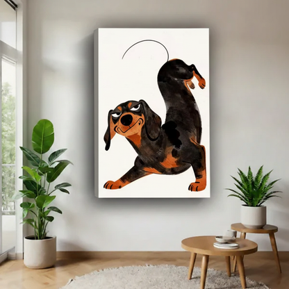 Funny dachshund vintage cartoon canvas art print no frame gallery wrap — retro dog lover wall decor