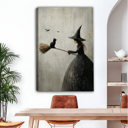 Vintage Witch Black Cat Canvas Wall Art Print Decor l2989