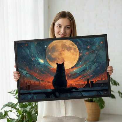 Moonlit Black Cat Fantasy Wall Art Print l1997