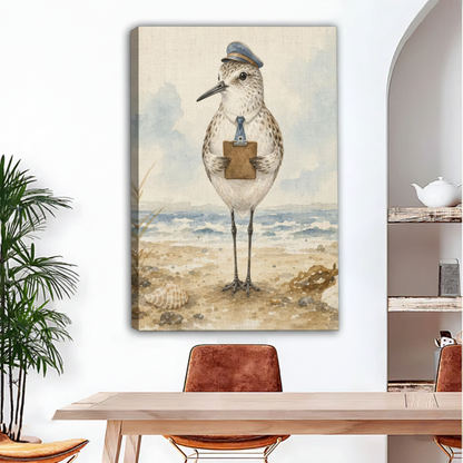 Watercolor coastal sandpiper bird canvas print, unframed wall art for beach home decor
