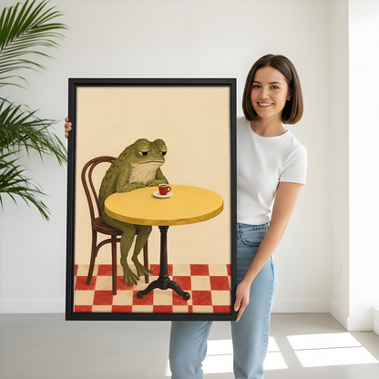 Whimsical Coffee Frog Canvas Wall Art | Framed & Unframed l4835