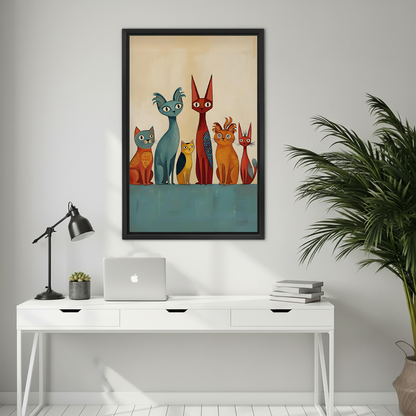 Mid-Century Cat Family Canvas Wall Art | Framed & Unframed l4431