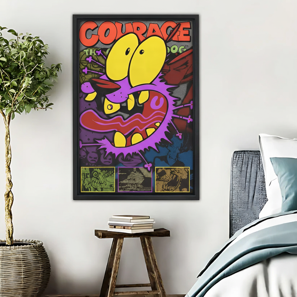 Courage卡通狗波普艺术画木框画场景图