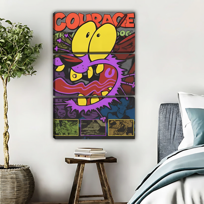 Courage卡通狗波普艺术画三联画场景图