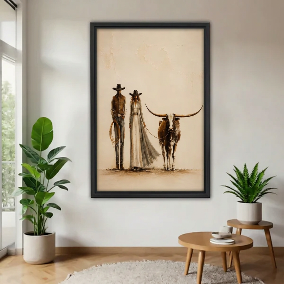 Western Couple Longhorn Canvas Wall Art | Liberty Signs