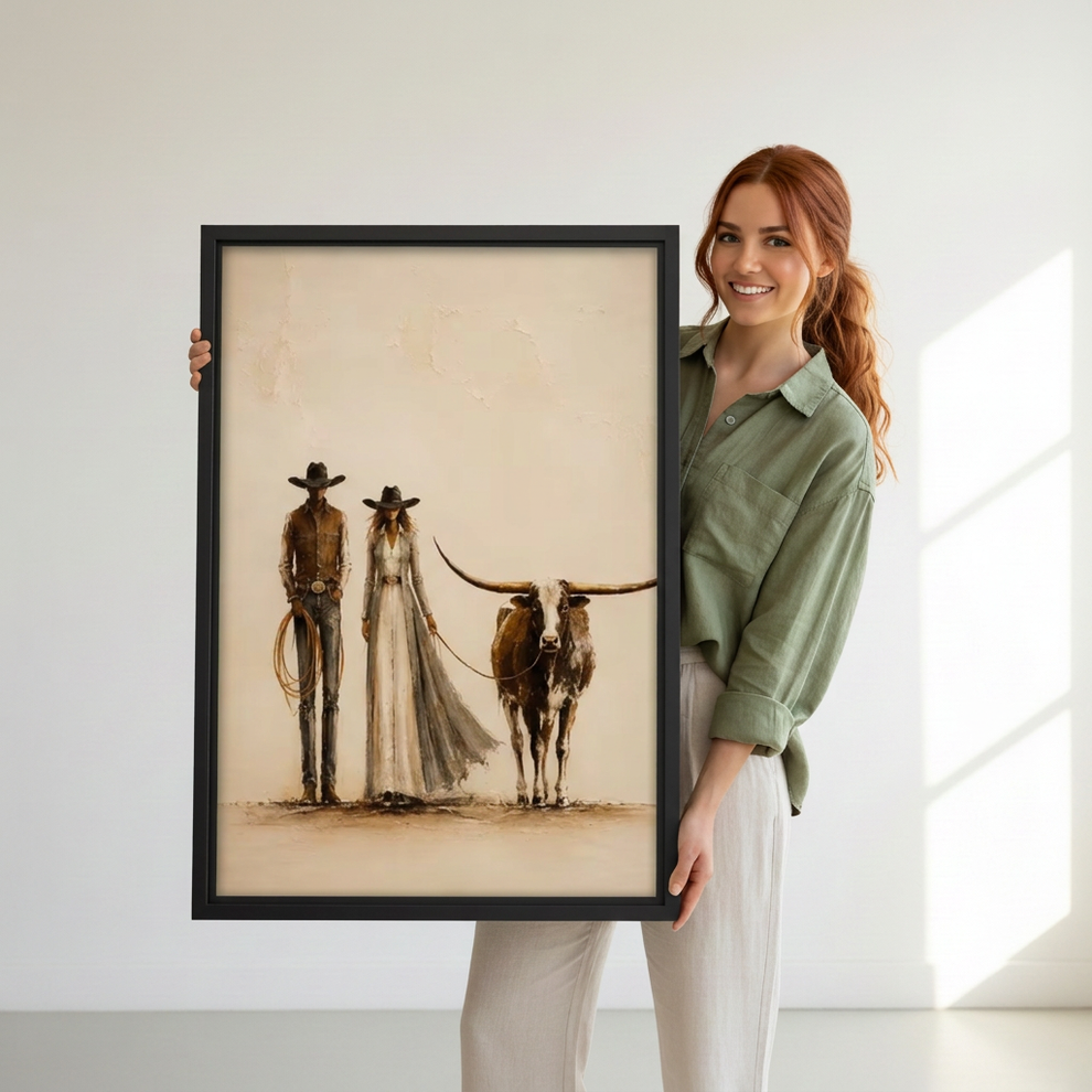 Western Couple Longhorn Canvas Wall Art | Liberty Signs
