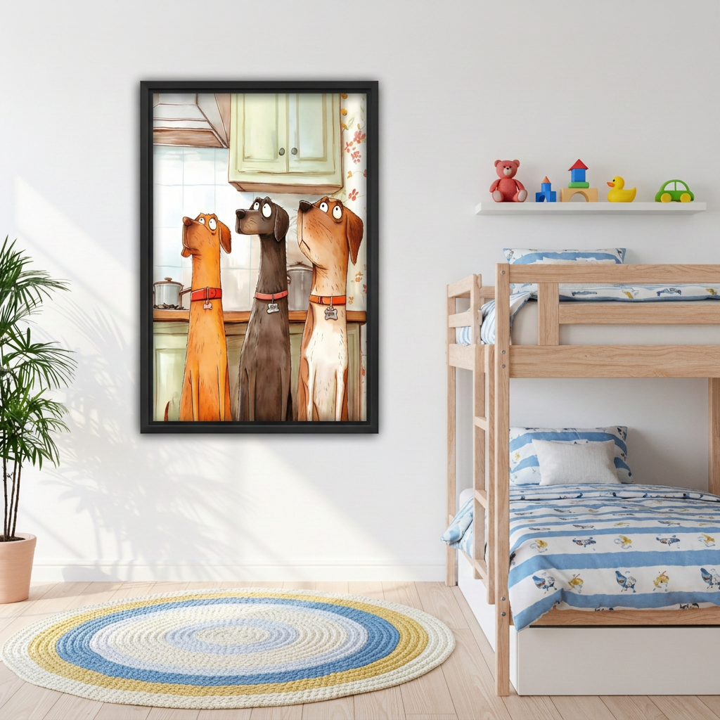 Whimsical Three Dogs Canvas Wall Art | Framed & Unframed l5113
