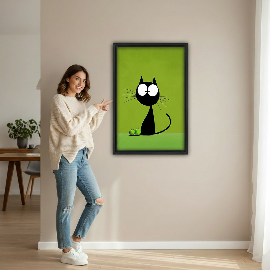 Bold black cat pop art canvas print, cat lover gift for living room