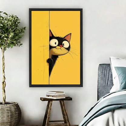 Peeking Black Cat Funny Comic Wall Art Print l1979