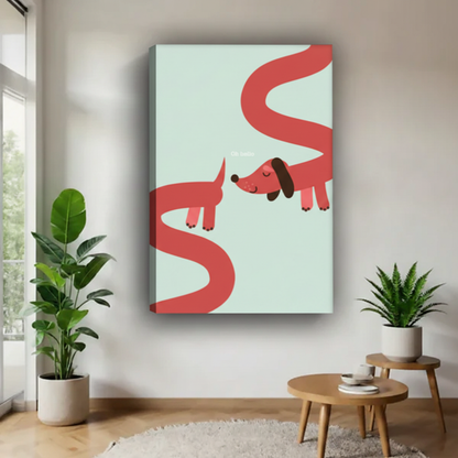 Whimsical dachshund wall art – Oh Hello minimalist illustration of two long dogs nose-to-nose, framed canvas print, eclectic home decor