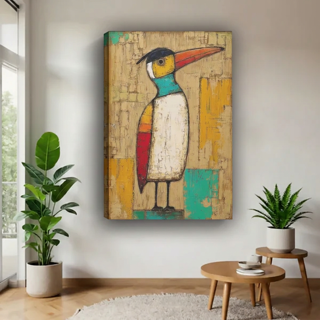 Midcentury Colorful Bird Canvas Wall Art L6233