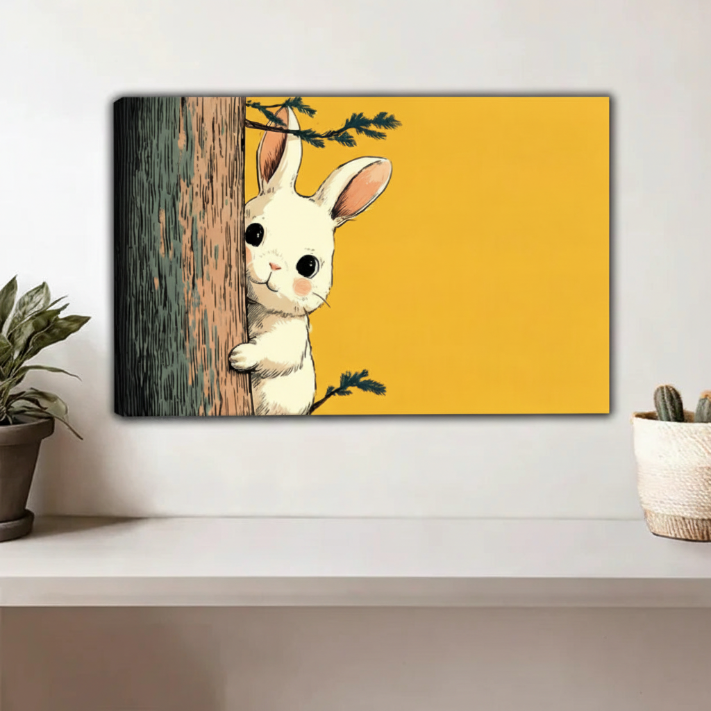 Peek-a-Boo Bunny Cute Animal Wall Art Print l1998