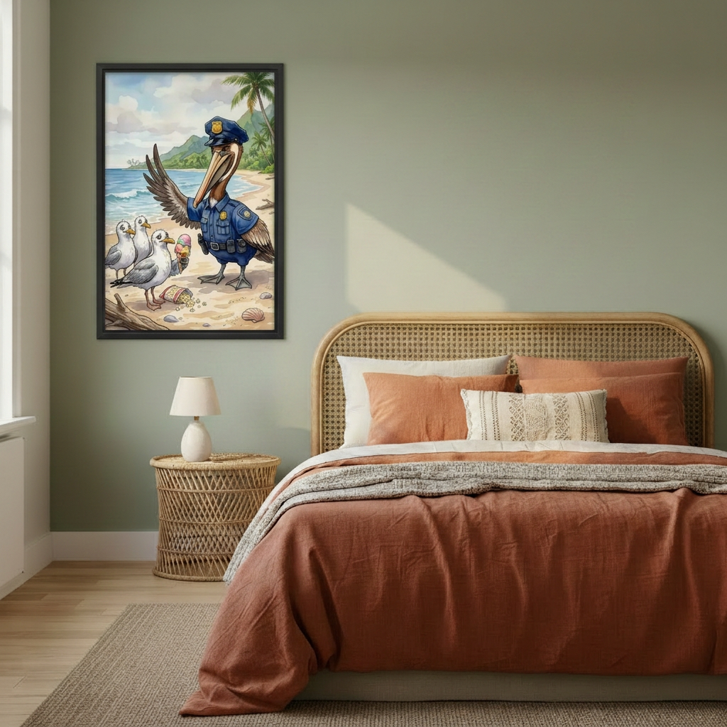 Beach Patrol Pelican Canvas Wall Art L6520