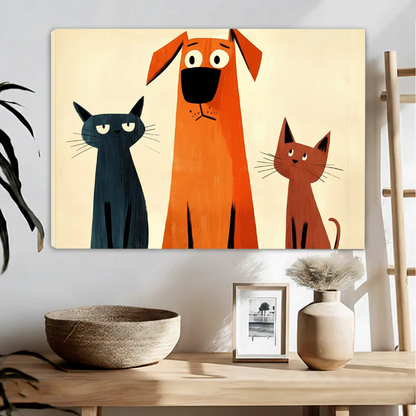 Retro Cat Dog Trio Funny Animal Wall Art Print l1999