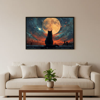 Moonlit Black Cat Fantasy Wall Art Print l1997