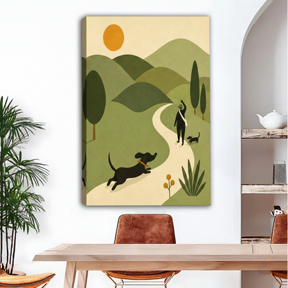 Mid-Century Modern Dachshund Walk Canvas Wall Art | Framed & Unframed l3322