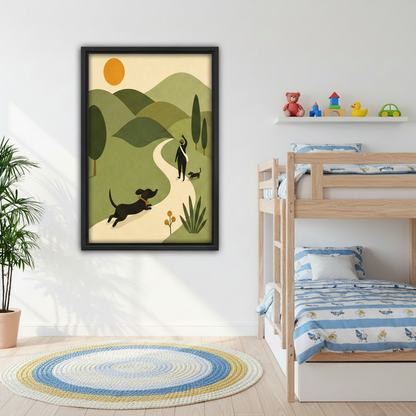 Mid-Century Modern Dachshund Walk Canvas Wall Art | Framed & Unframed l3322