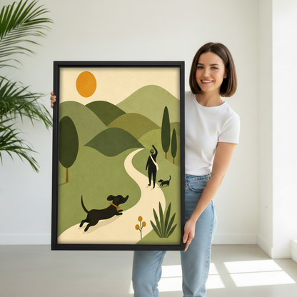Mid-Century Modern Dachshund Walk Canvas Wall Art | Framed & Unframed l3322