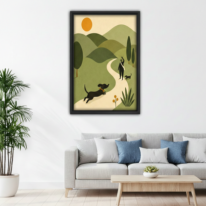 Mid-Century Modern Dachshund Walk Canvas Wall Art | Framed & Unframed l3322