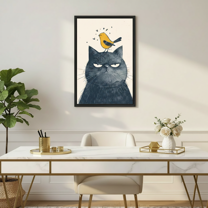 Grumpy Cat & Bird Funny Wall Art Print l2005